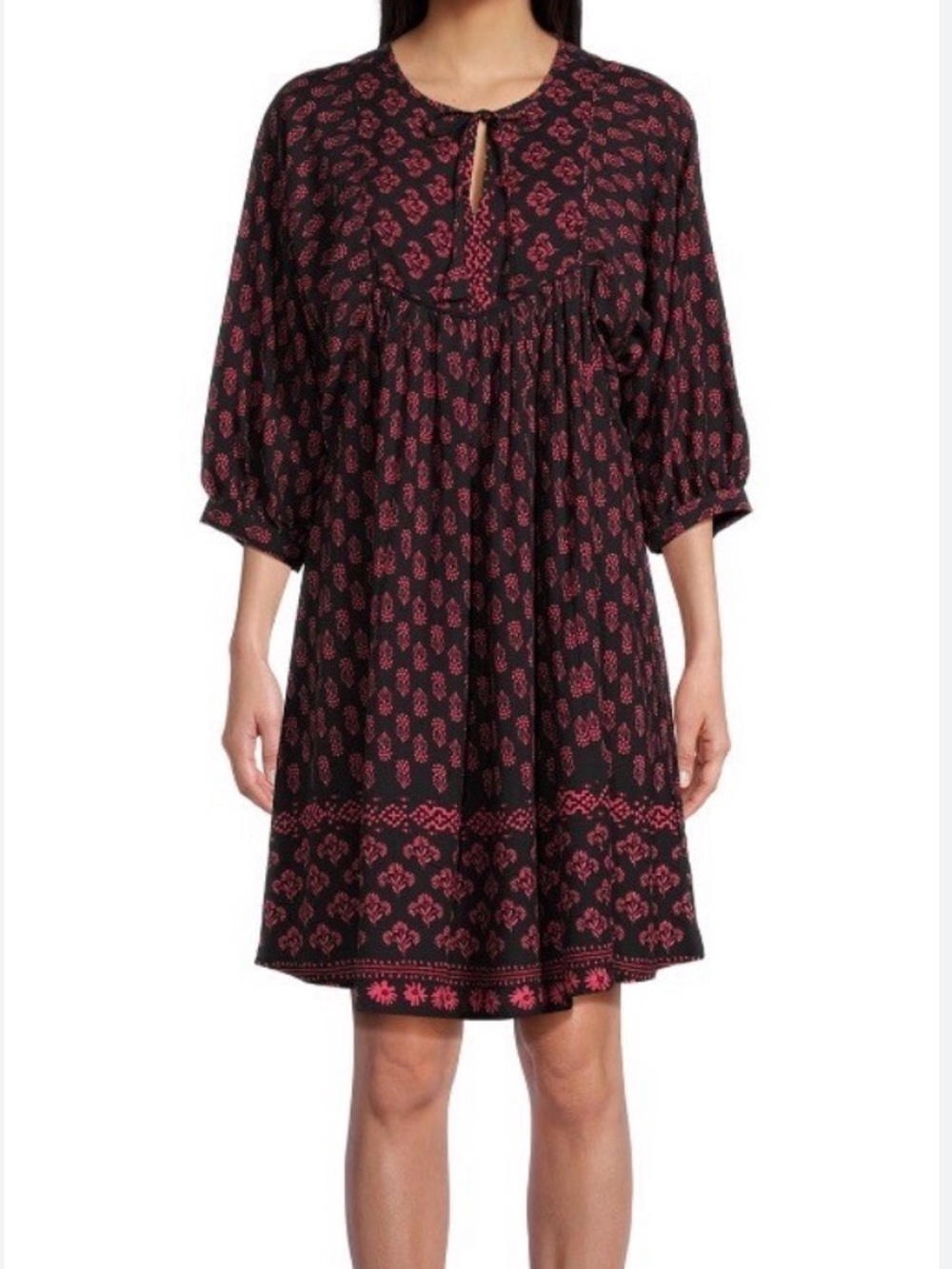 beachlunchlounge Black Dress with Red Floral Print Midi